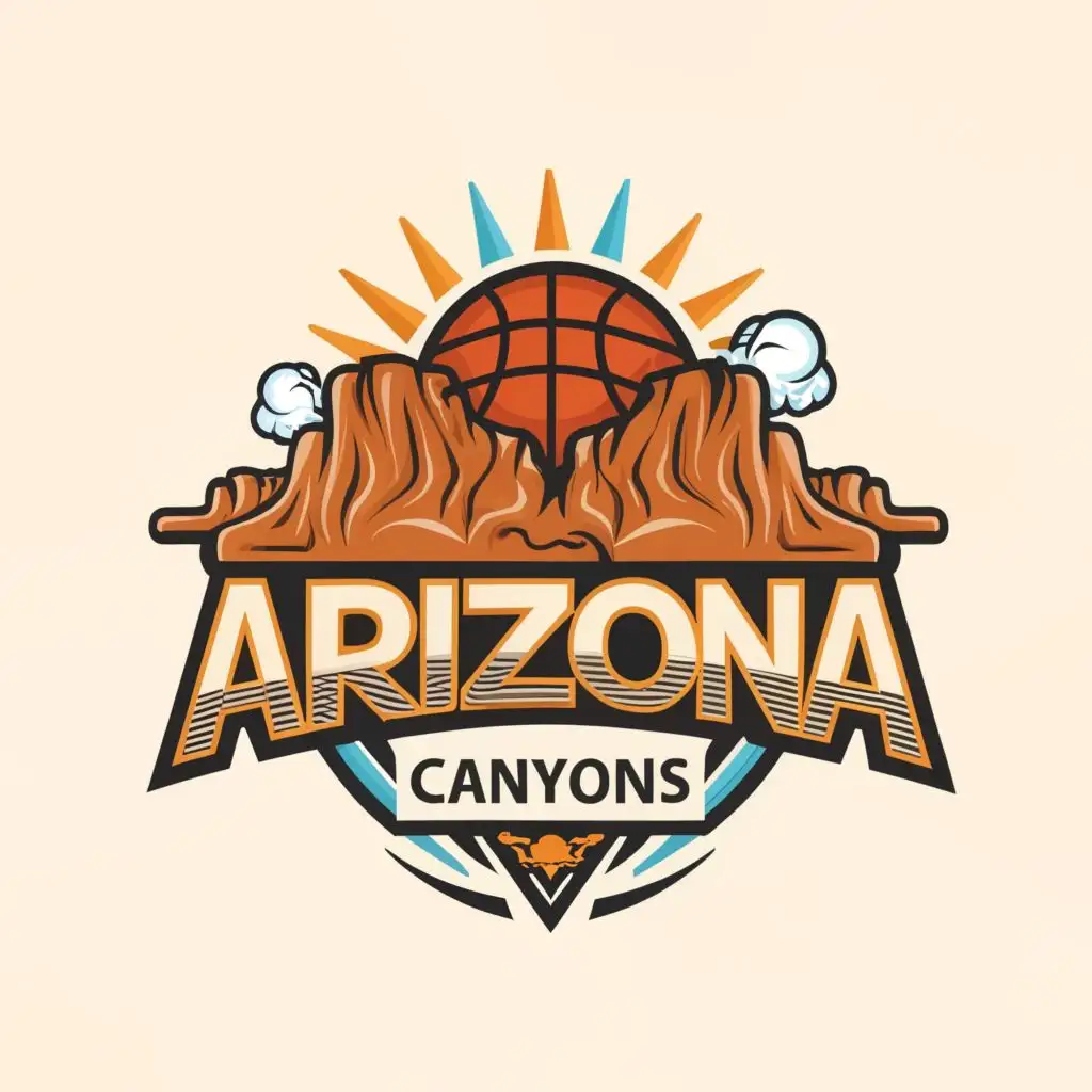 logo, Logo, Canyons, Sun with cloud and basketball, with the text "Arizona Canyons" Typography, with the text "Arizona Canyons", typography, be used in Sports Fitness industry