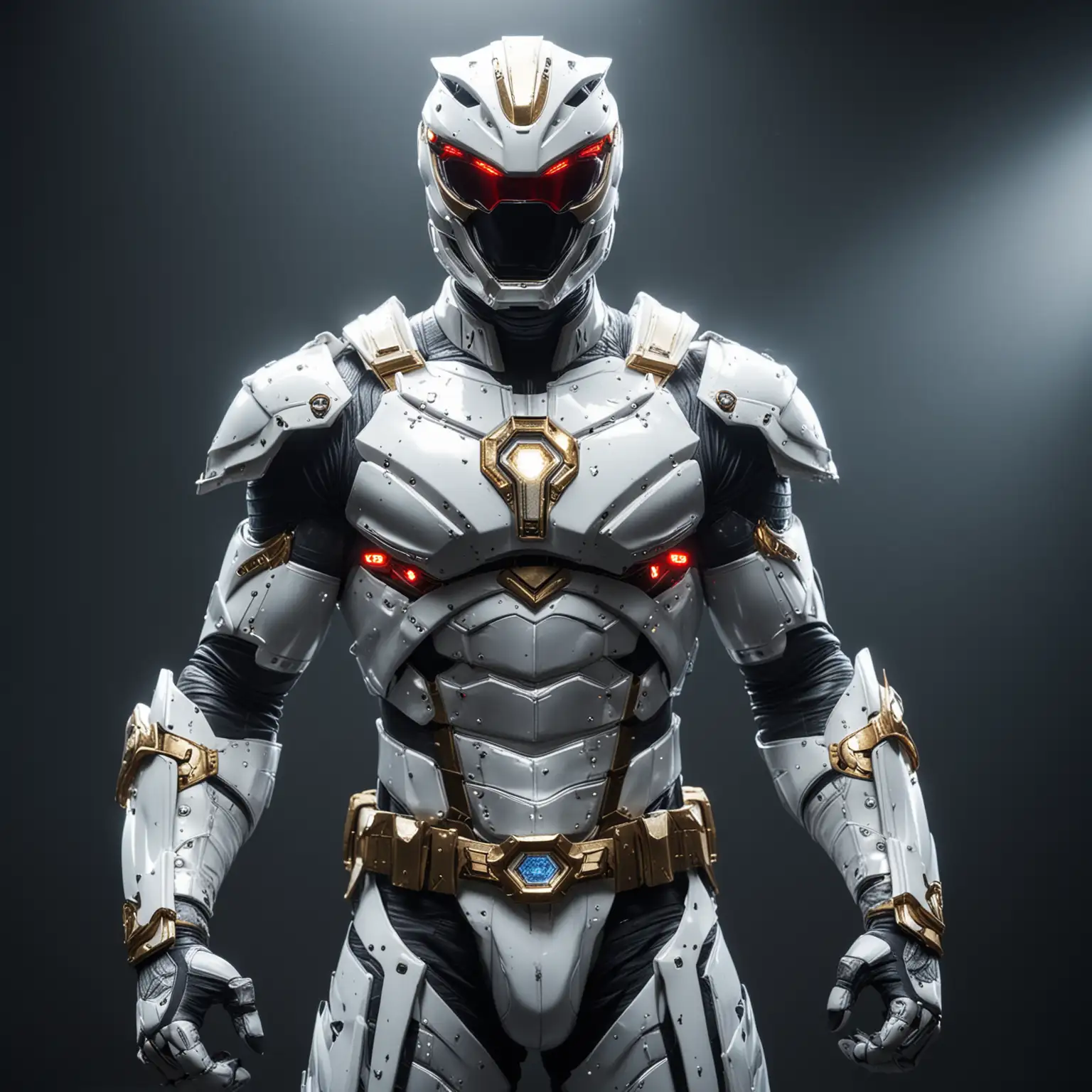 Futuristic White Power Ranger in Illuminated Armor