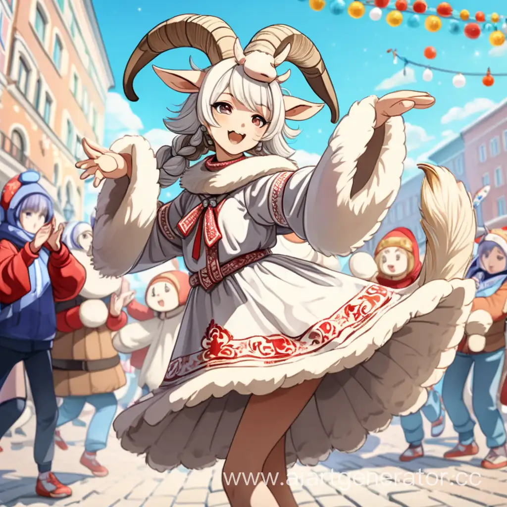 Maslenitsa-Celebration-Anime-Style-Dancing-Girl-in-Goat-Costume