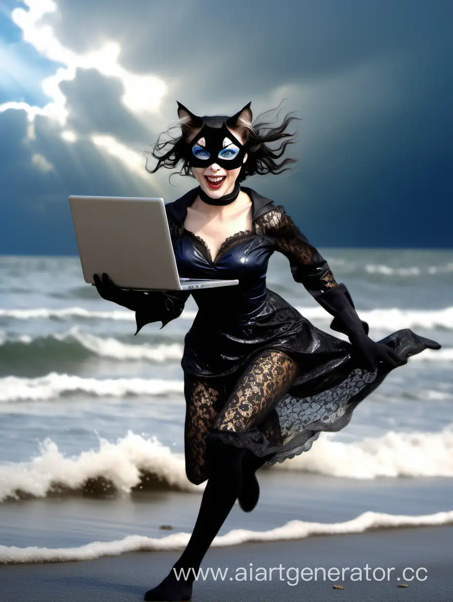 Eccentric-Cat-Woman-Enjoying-Coastal-Creativity-in-Salvador-Dali-Style