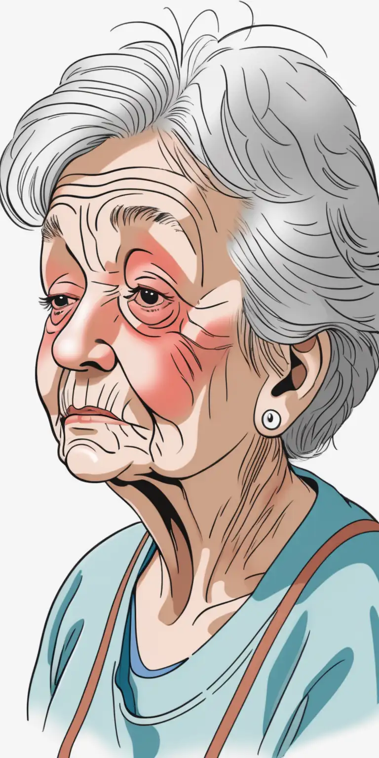 illustration of an 84 year old woman who looks tired and has a rescue inhale




