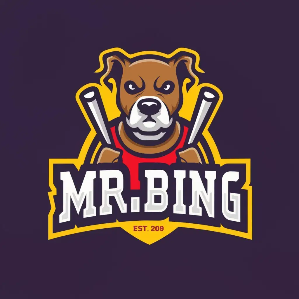 a logo design,with the text "Mr. Bing", main symbol:Baseball Cartoon Pitbull,complex,clear background