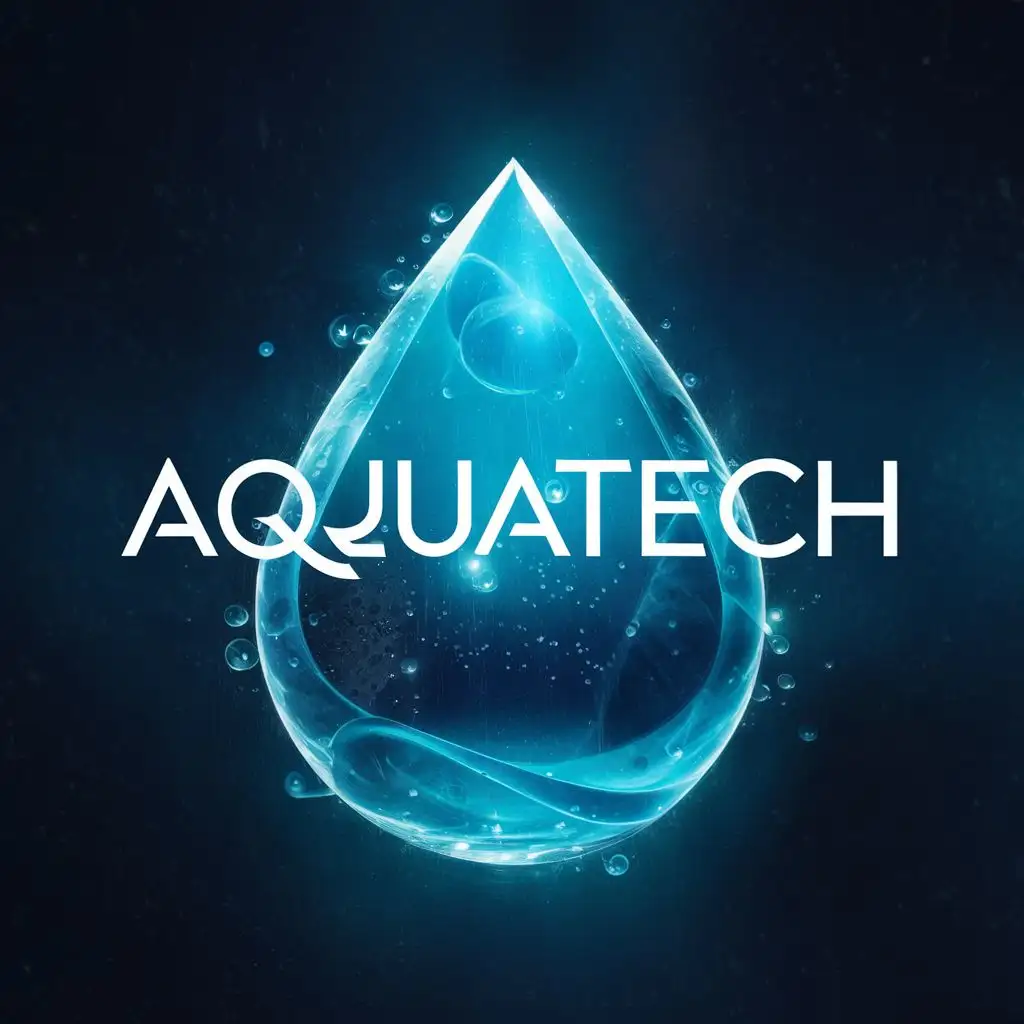 logo, Futuristic water droplet, with the text "AquaTech", typography