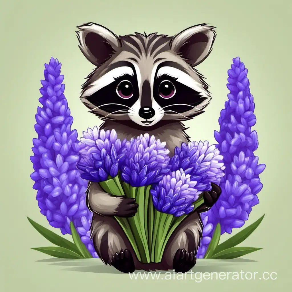 Adorable-Raccoon-Holding-a-Beautiful-Bouquet-of-Hyacinths
