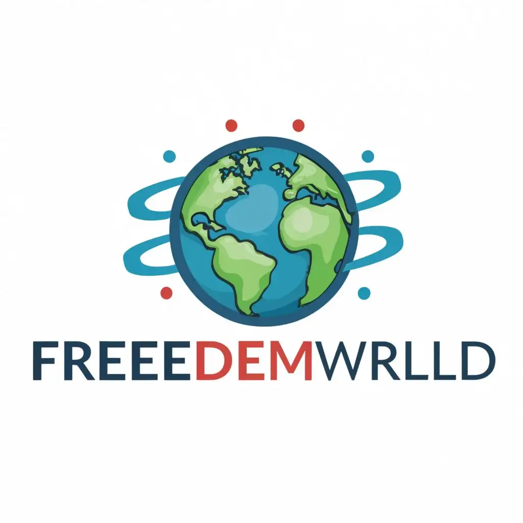 logo, a globe, with the text "freedemwrld" wrapped around the globe