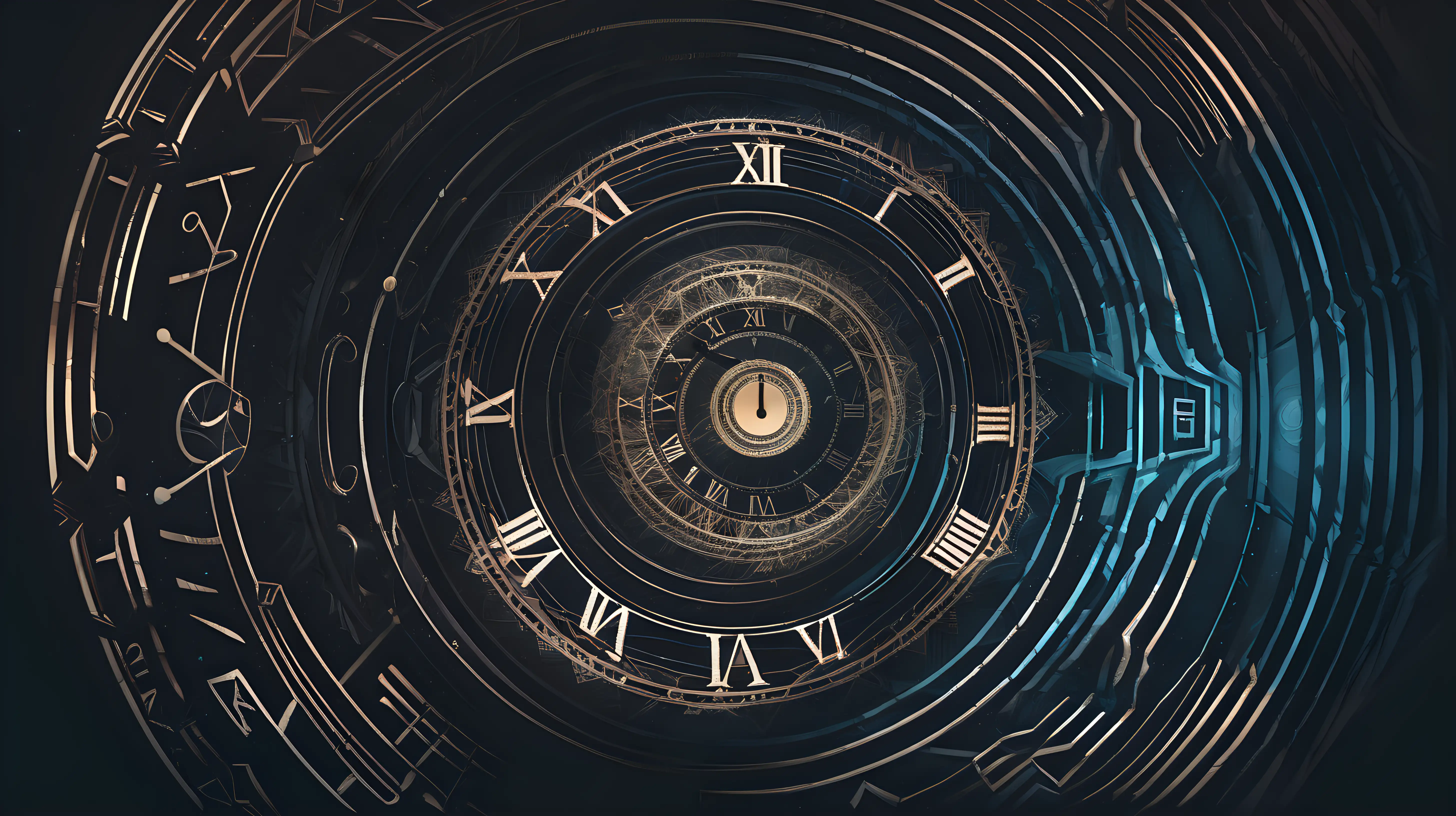 Create a captivating graphic for a digital escape room experience, using Abstract Time Warps to evoke a sense of mystery and time-related challenges.