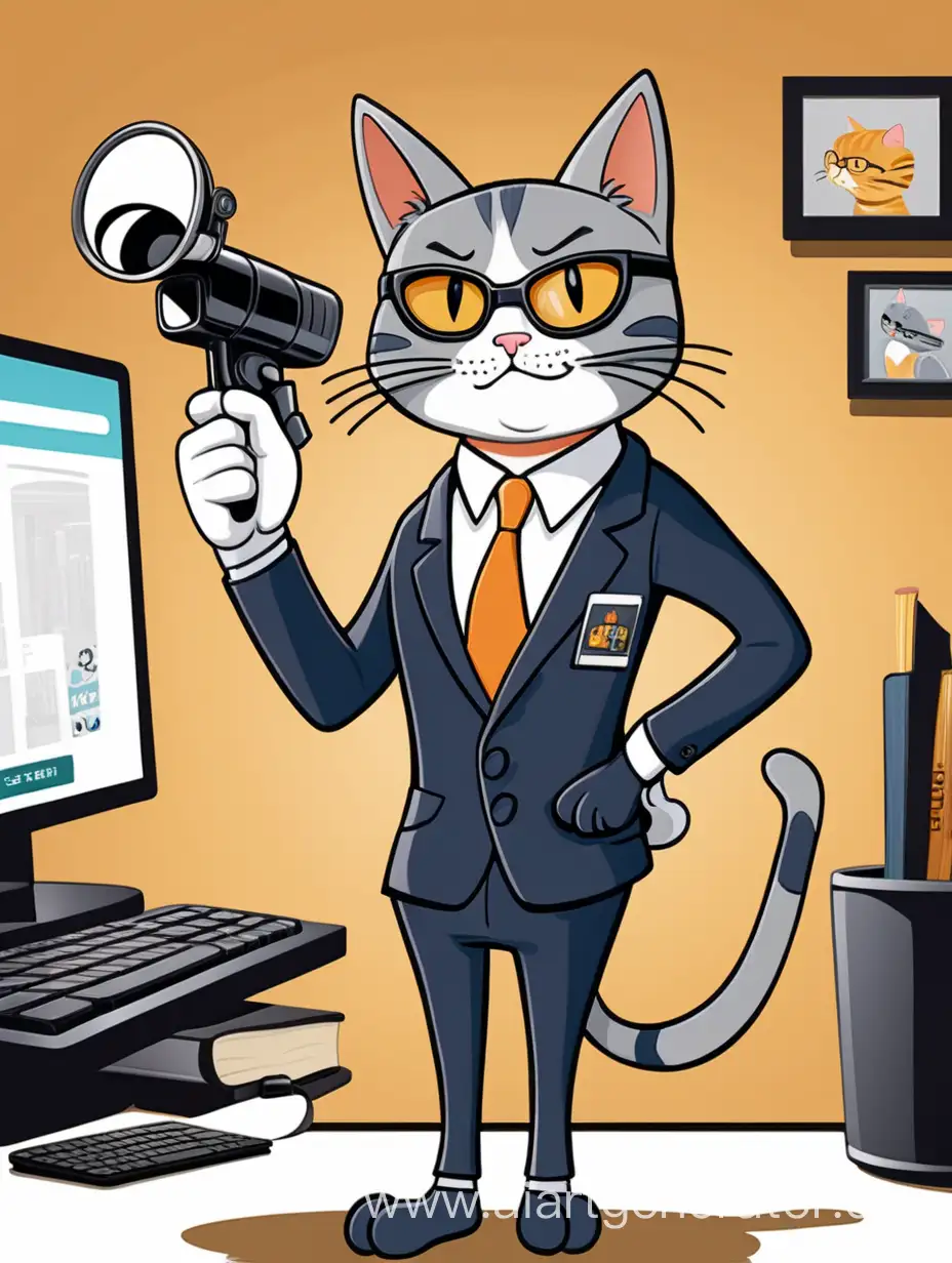 Cartoon-Cat-Agent-in-Action-Spy-Feline-Illustration