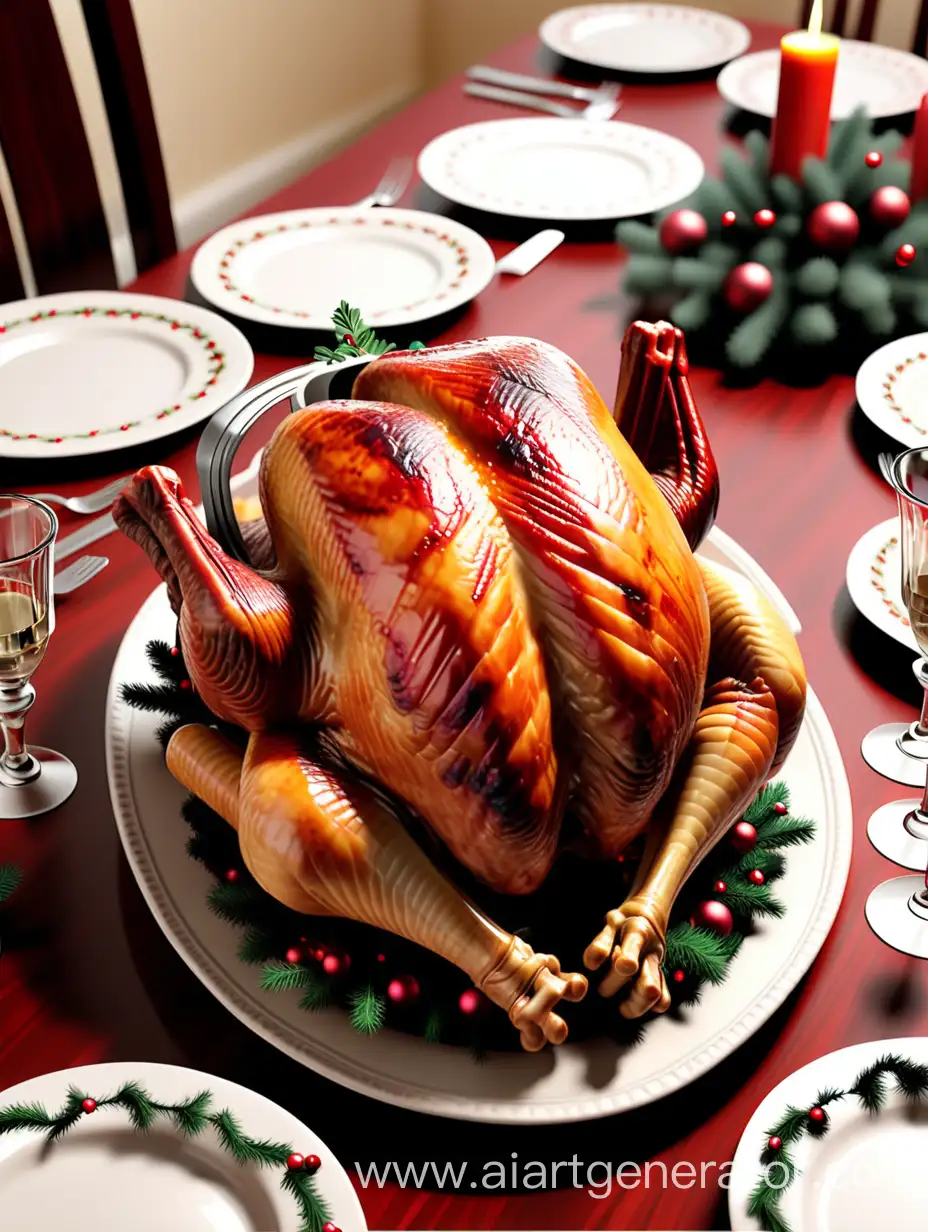 Festive-Christmas-Party-with-Burnt-Turkey-Centerpiece-and-Joyful-Guests