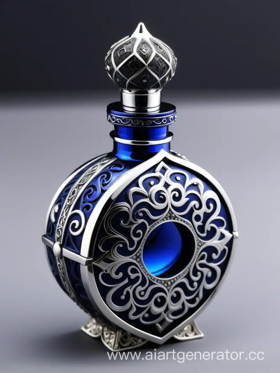 Elaborate-Elixir-of-Life-Potion-Bottle-with-Dark-Blue-and-Silver-Arabesque-Pattern