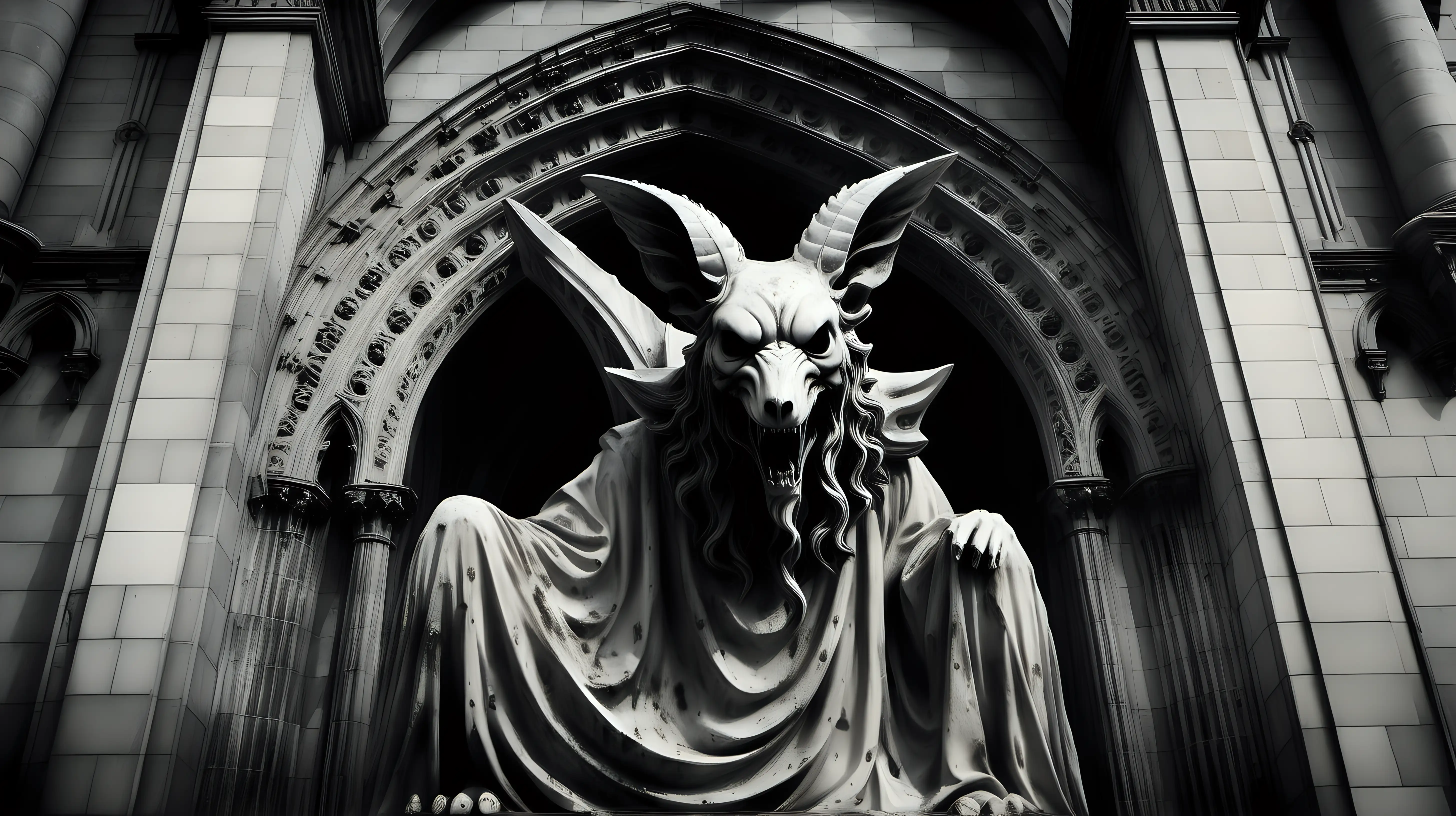Gothic Animal Statue Terror at Grunge Cathedral Facade