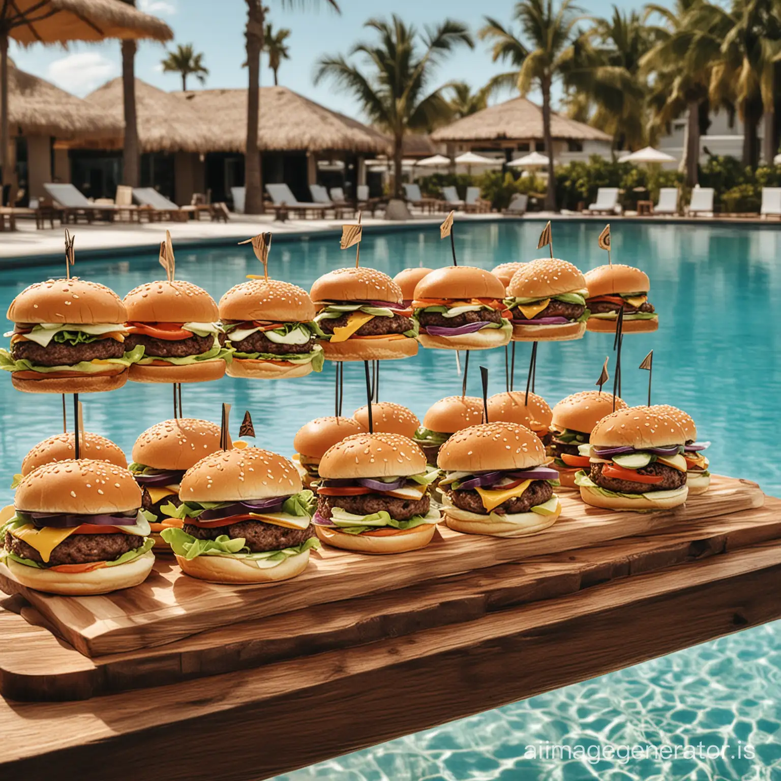 creative burger presentation for pool resort
