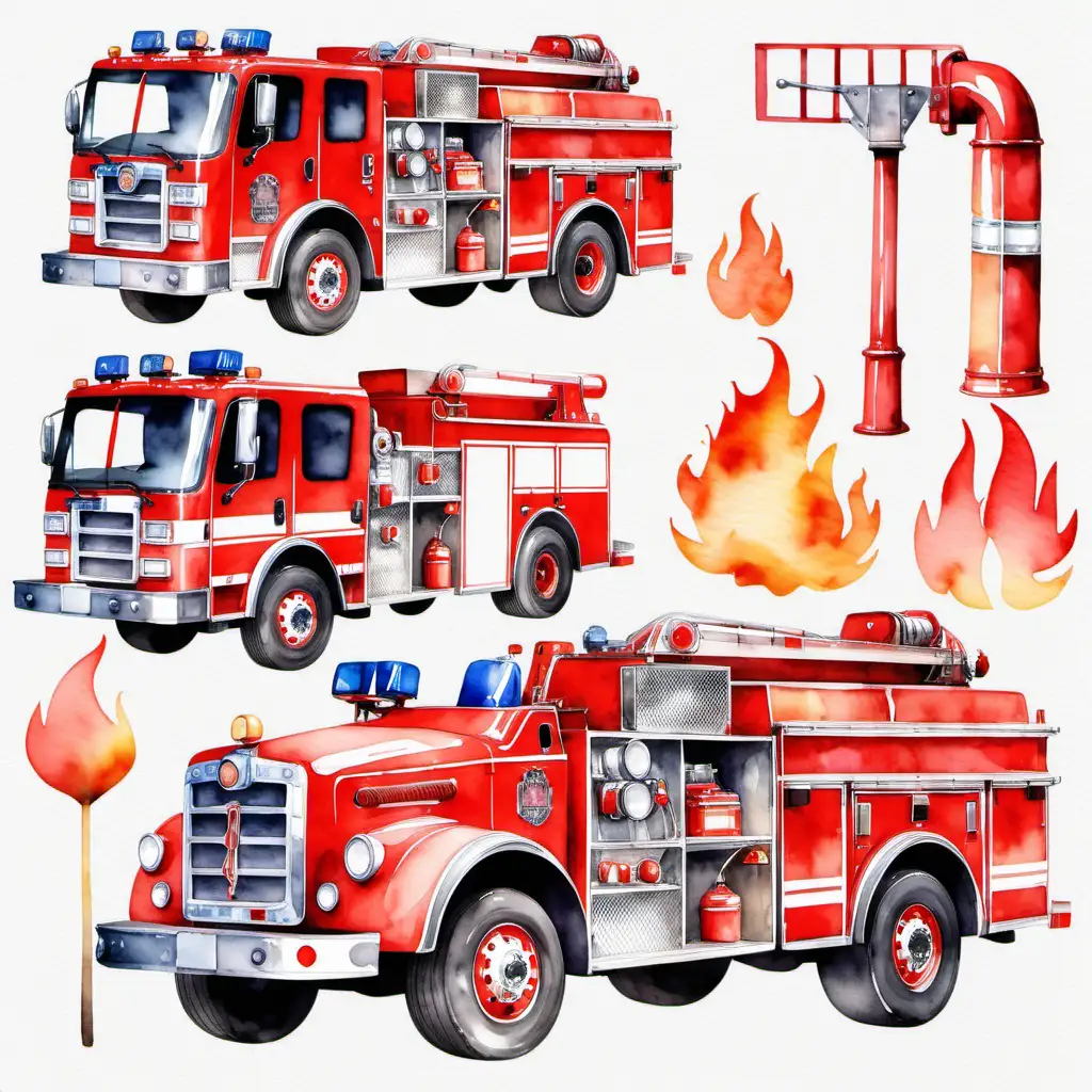 Vibrant Watercolor Fire Truck Clipart for Creative Projects