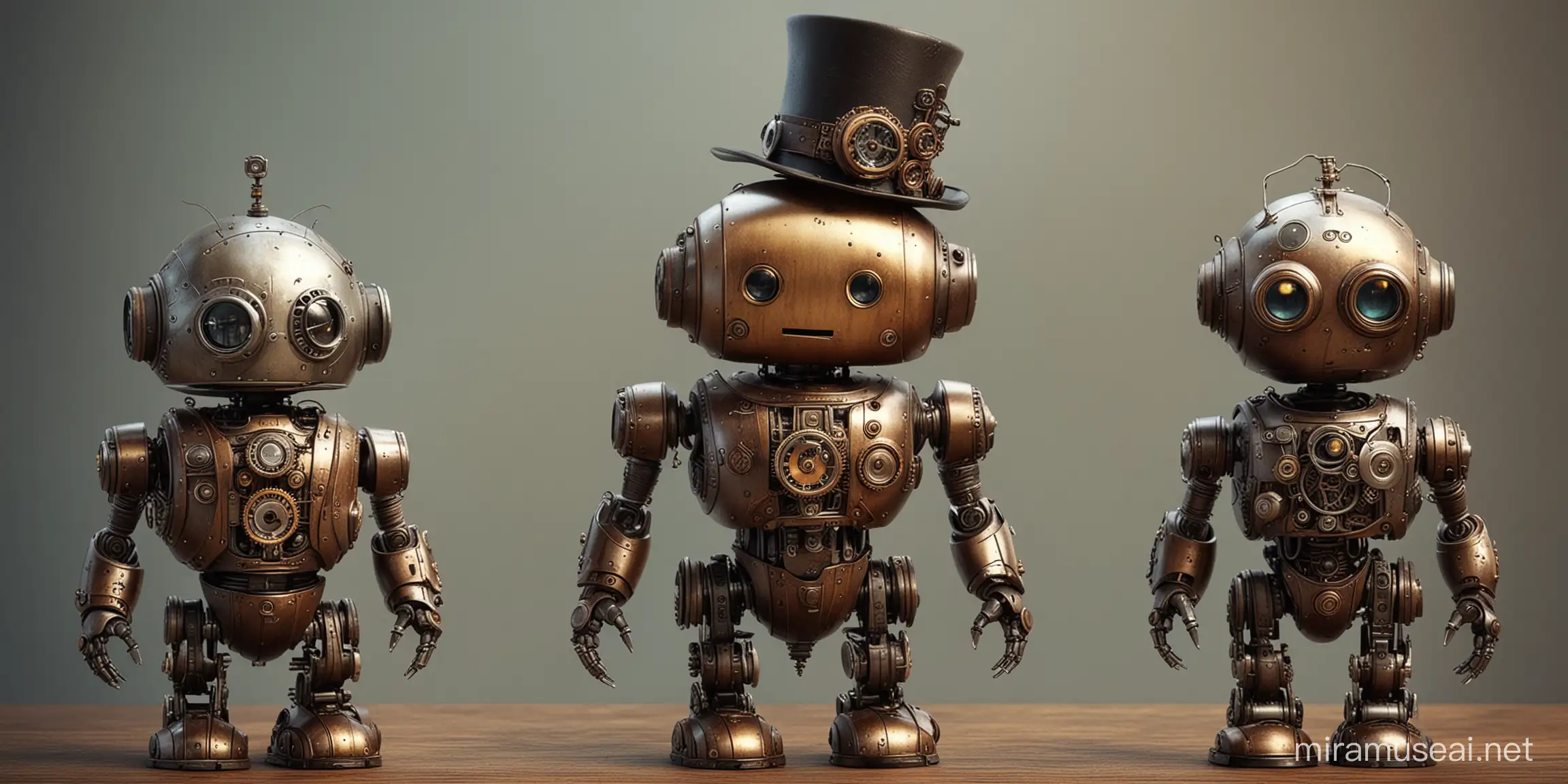 Adorable Steampunk Robot Character with Vintage Charm