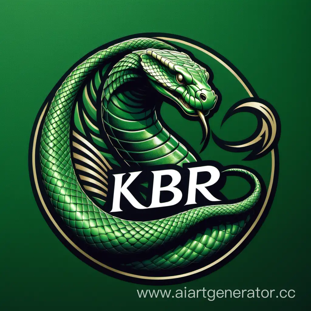 логотип, вблизи, зеленая кобра красивая, надпись KBR в углу
