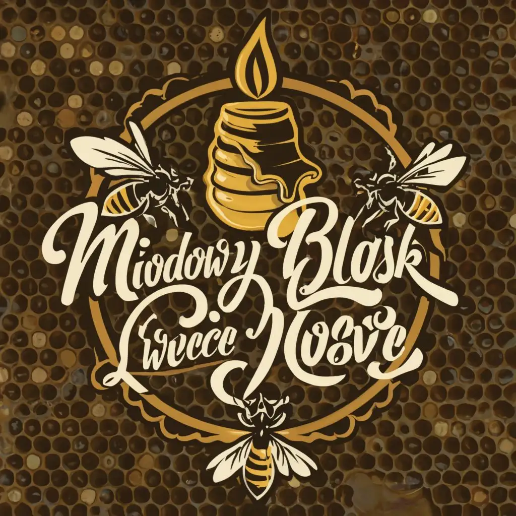 logo, candles honey apiary bees, on a white background with the text "Miodowy Blask Świece woskowe", typography