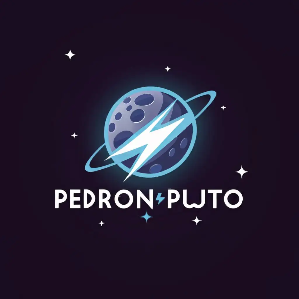a logo design,with the text "PedroNPluto", main symbol:planet Pluto in outer space with a lightning bolt through it,Moderate,clear background
