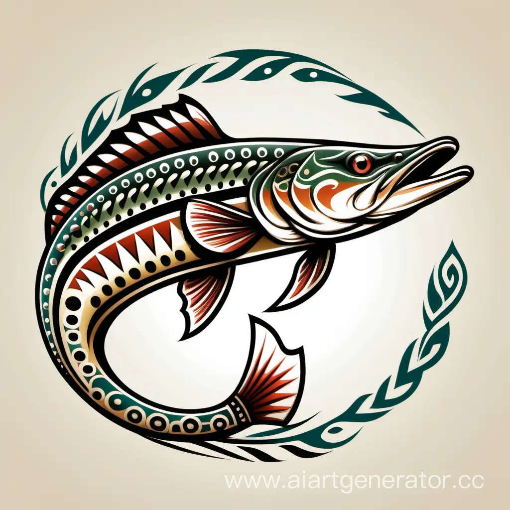 Northern Pike art color, ethic style, tribal symbol , vector 