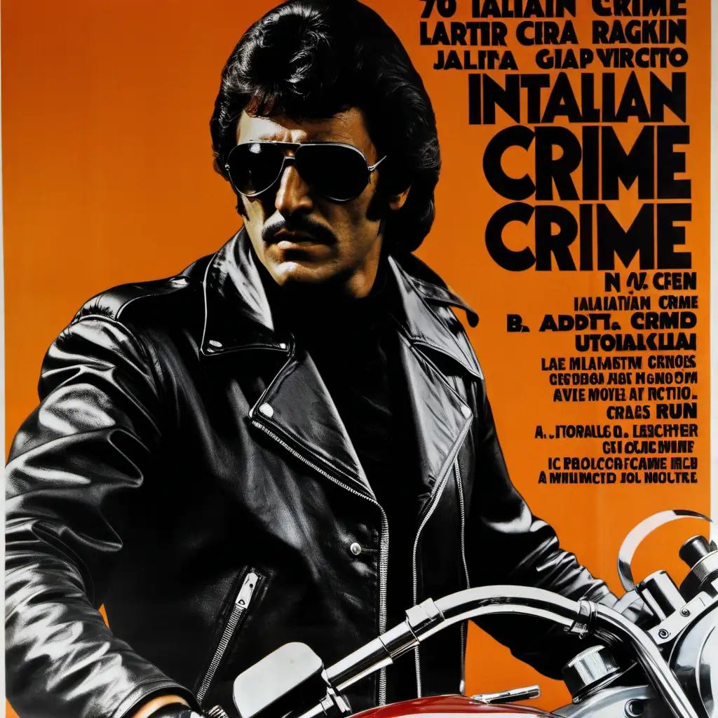 Retro Italian Crime Movie Poster Biker Gangster with Helmet Sunglasses and Handgun