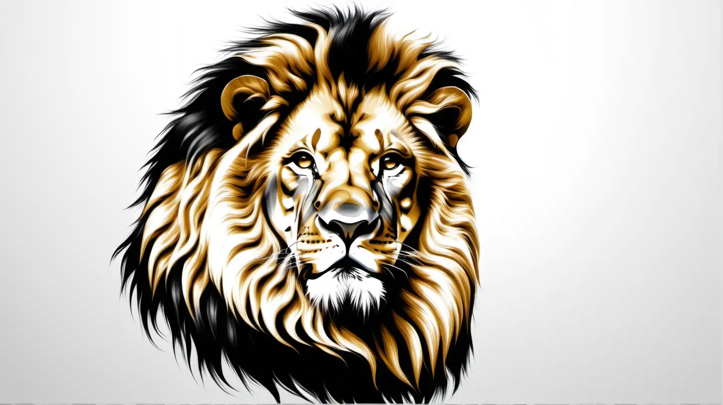 Realistic Black and Gold Lion Art on White Background