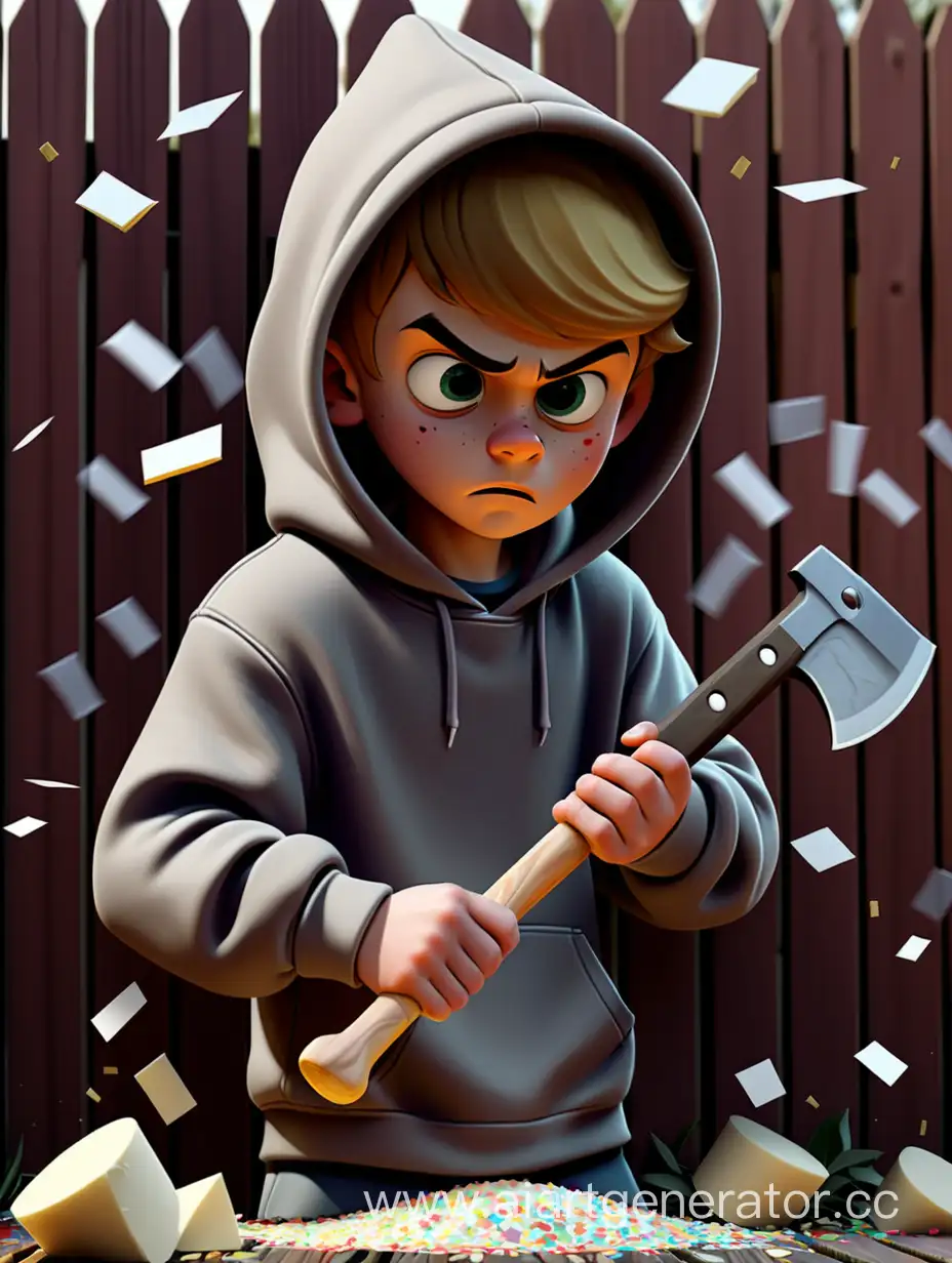 Adventurous-Boy-in-Hoodie-Chopping-Round-Confetti-Rafaello-Against-Rustic-Wooden-Fence