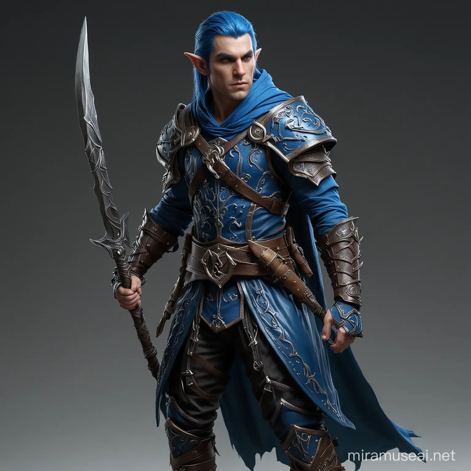 Dark Elf Assassin with Enchanted Scimitars in Blue Barrier