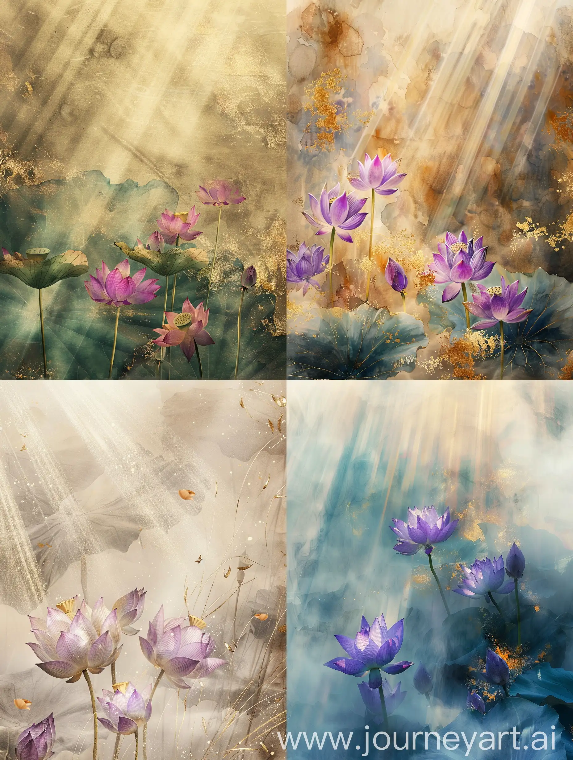 Abstract-Purple-Lotus-Flowers-in-Golden-Sunlight