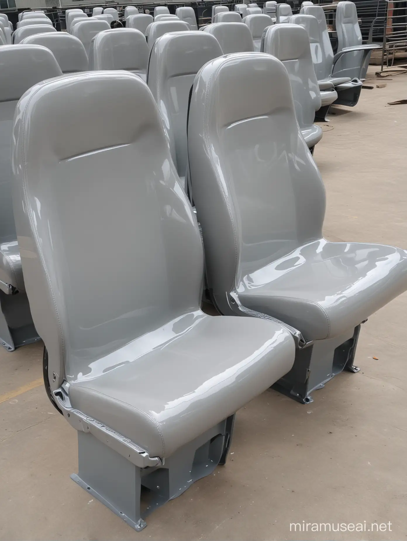 fiberglass grey comfortable seats for a bus, high quality, high resolution glossy finish