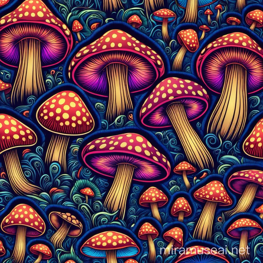 Colorful Psychedelic Mushroom Seamless Pattern