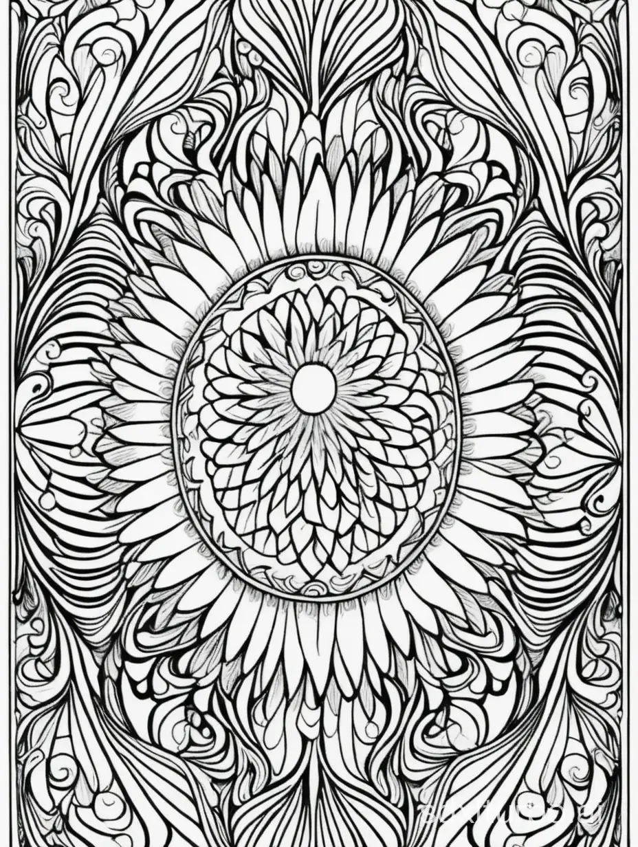 beautiful pattern, , line art, black and white, ,  for a relaxing coloring book, symmetric