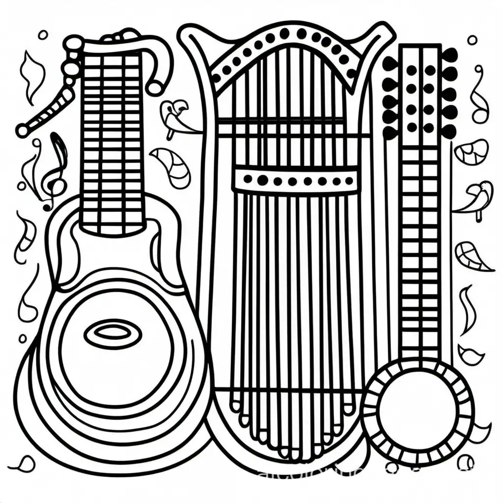 African-Instruments-Coloring-Page-Simple-Black-and-White-Line-Art-on-White-Background