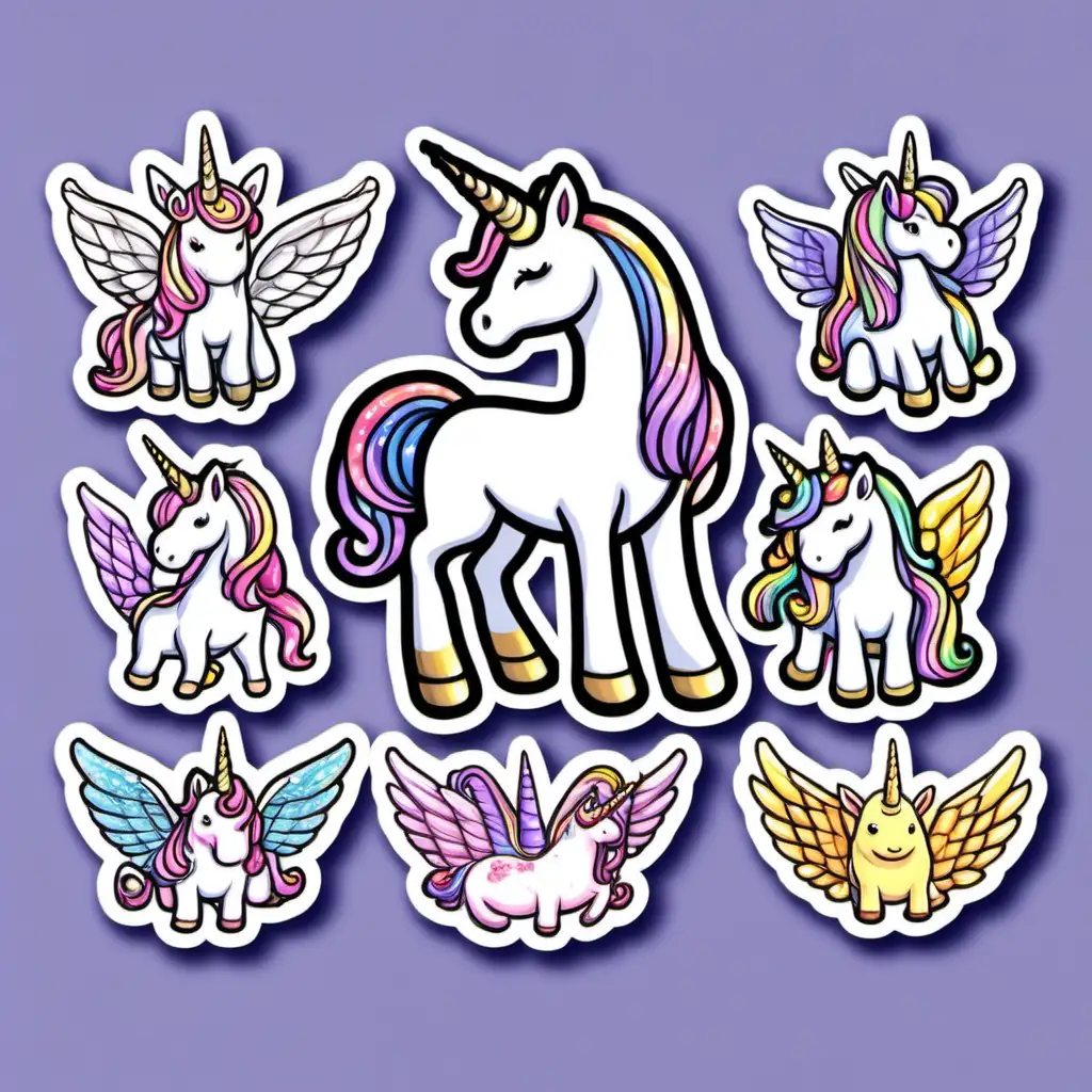 unicorn with wings sticker set


