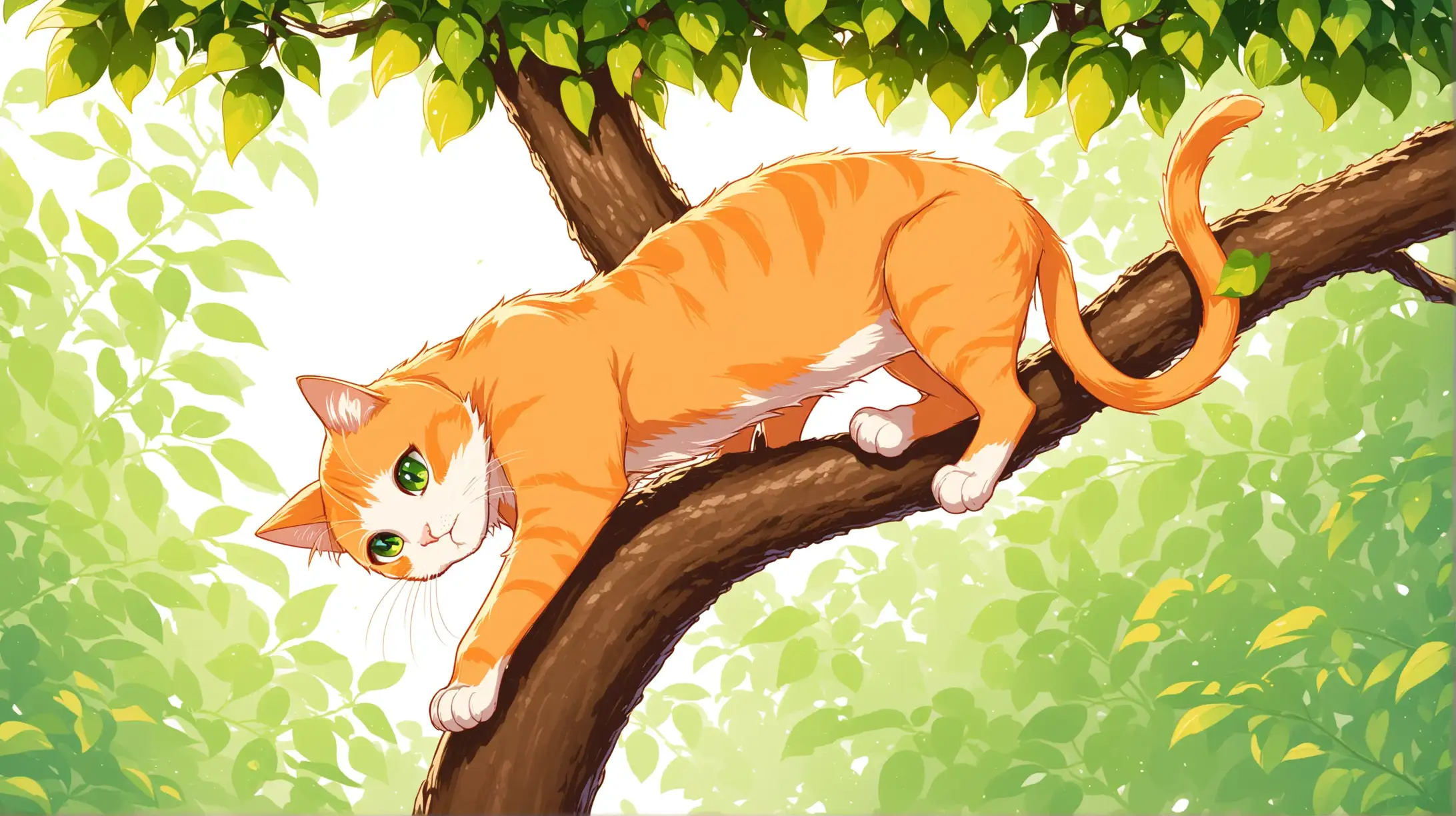 light orange cat climbing tree, madhouse studio
