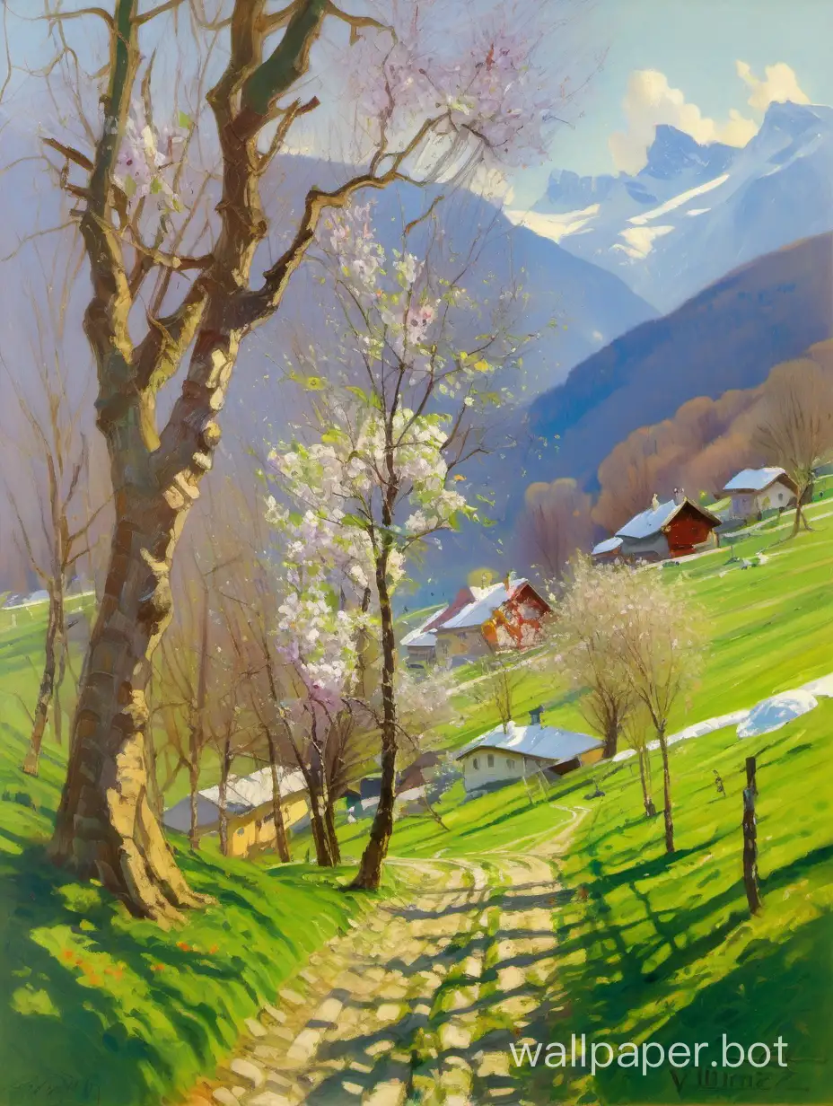 Vladimir gusev Oil painting of a switzerland spring 
