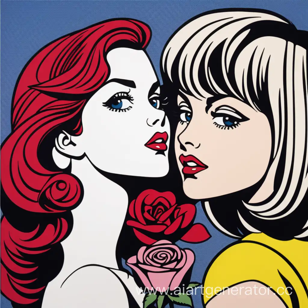 Girl-Holding-Rose-Pop-Art-Style-Portrait-Inspired-by-Roy-Lichtenstein