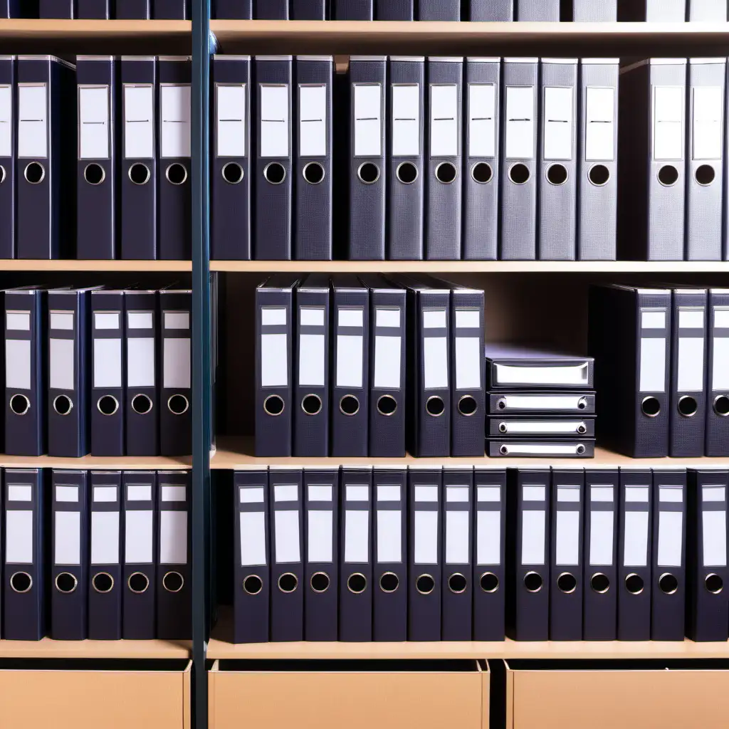 Set of ring binders in the office archive and blank copy space, data storage and management concept with missing binders in between