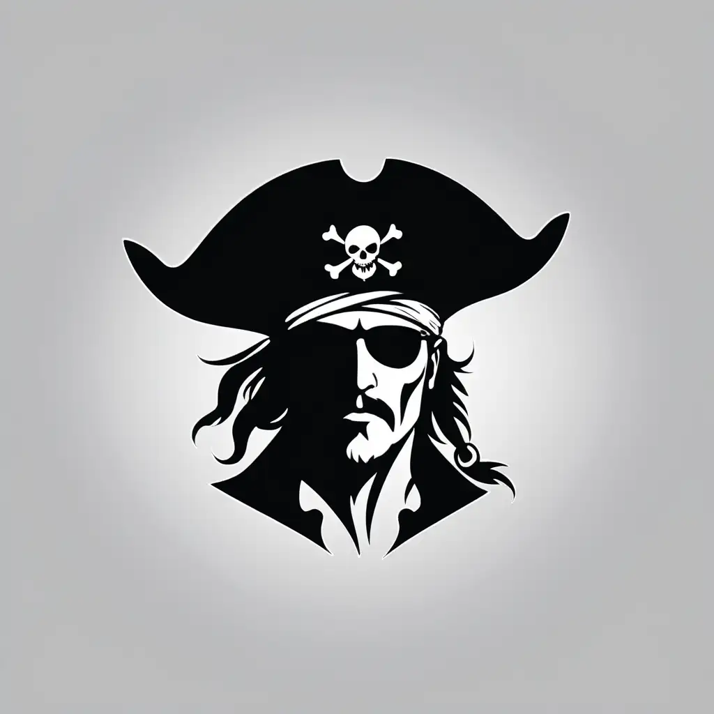 Simplified Pirate Silhouette Vector Art Bold Black and White Negative Space Design