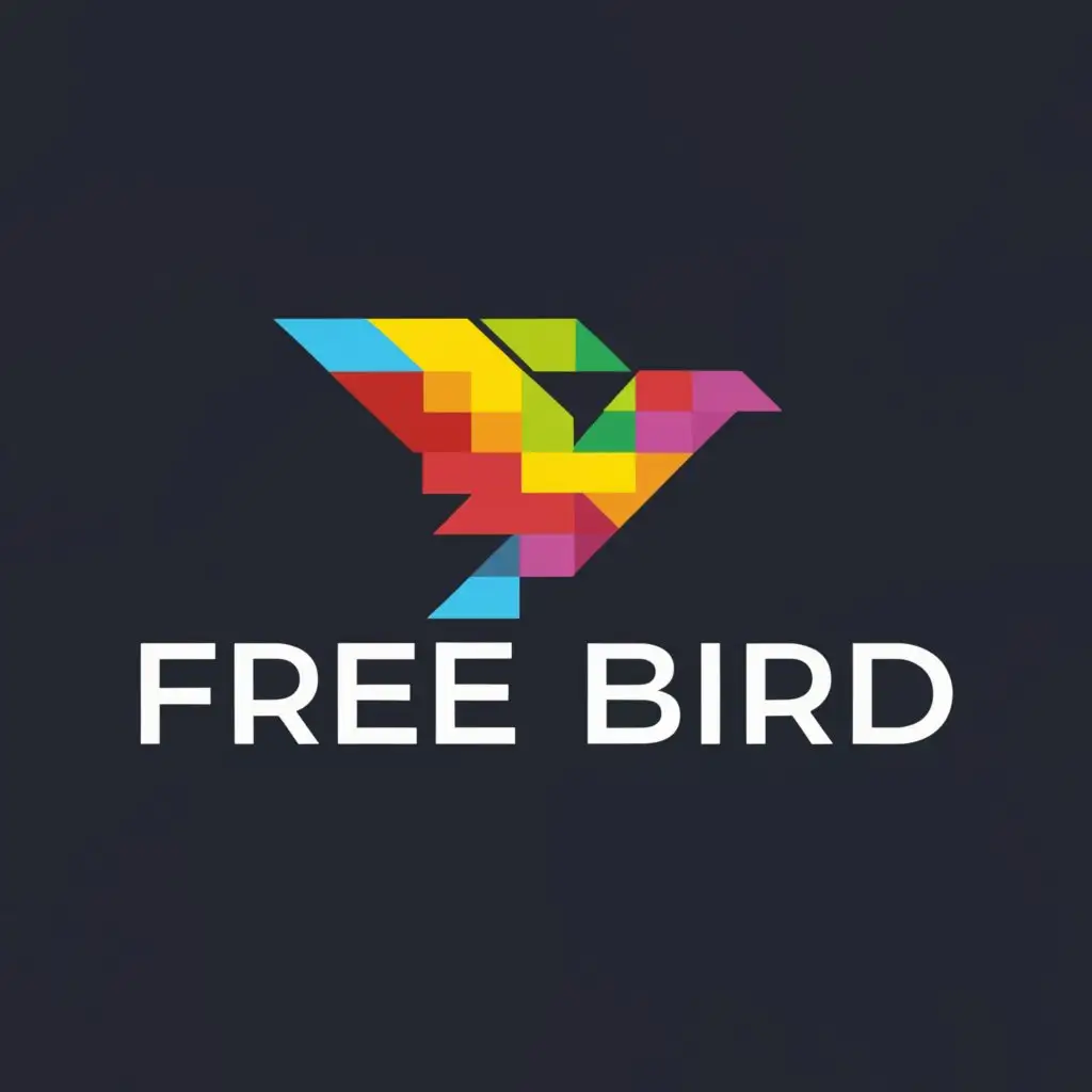 a logo design,with the text "Free Bird", main symbol:pixelated bird flying up,Moderate,clear background