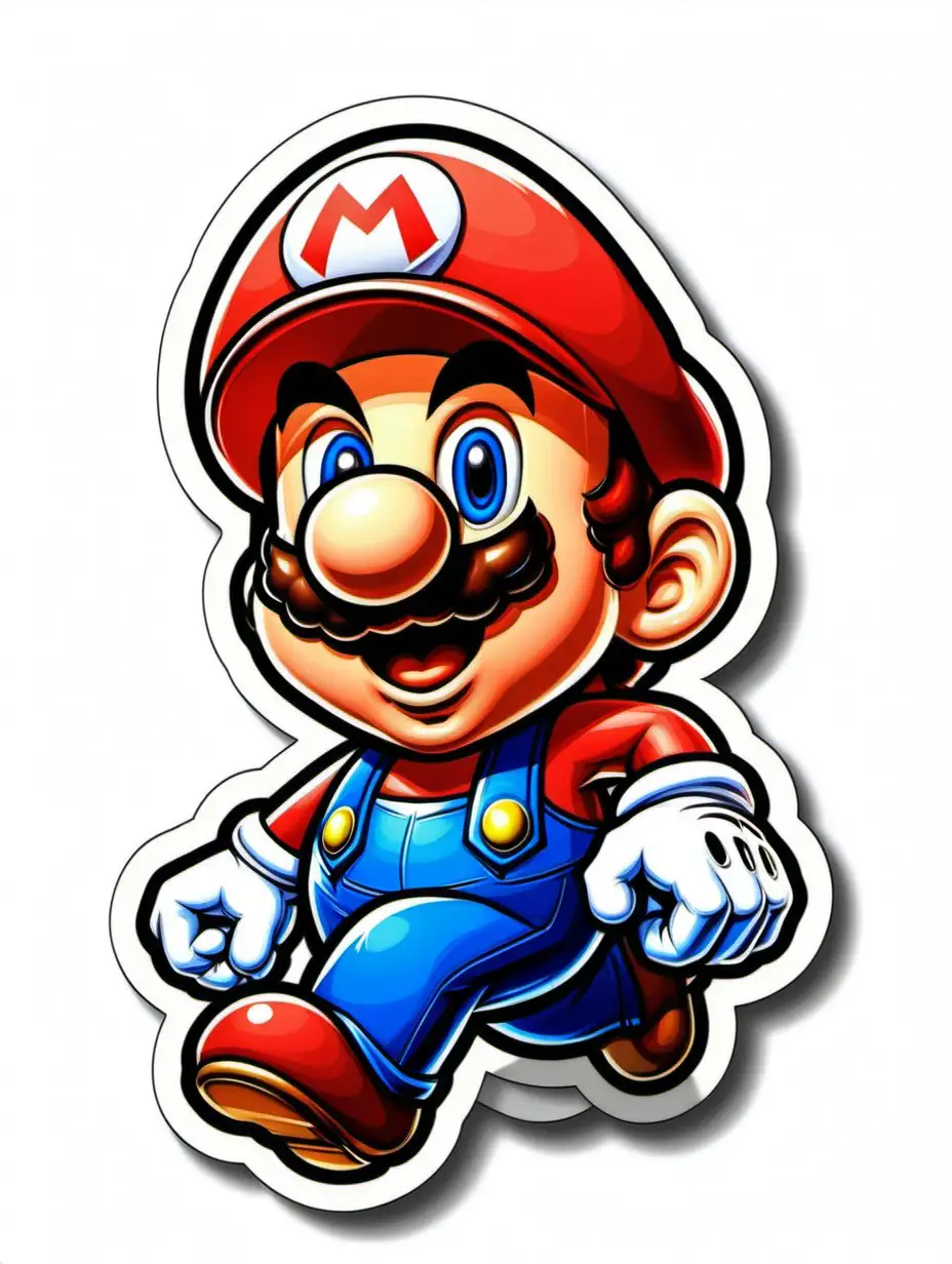 Exaggerated Super Mario Bros DieCut Sticker on White Background