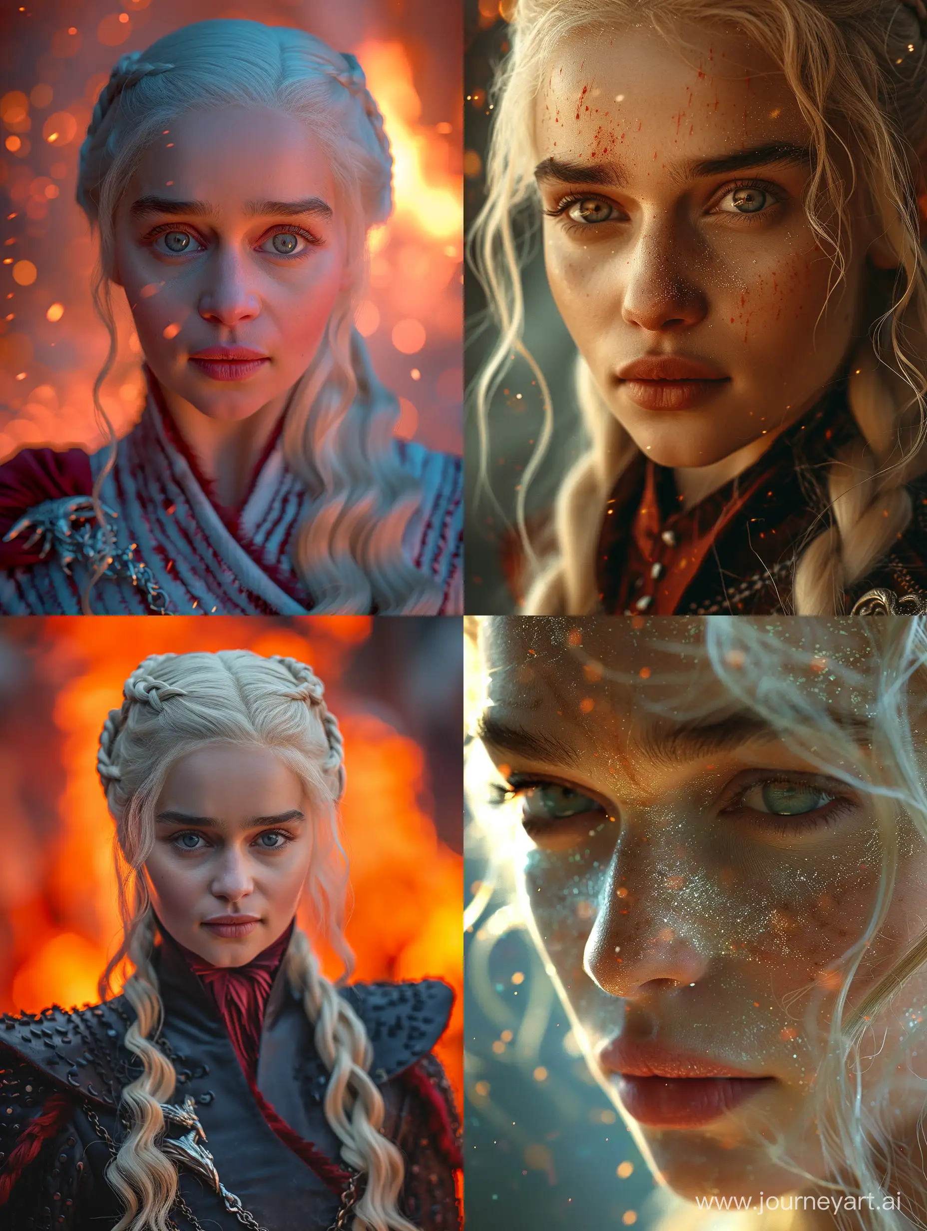 Very very extreme absurde fantastic Daenerys Targaryen :: Game of throne ,extreme closeup with fisheye ,dynamic camera angle dramatic light effect ,colorful ,fashion shoot ,highly detailed --ar 3:4 --style raw --stylize 500 --v 6