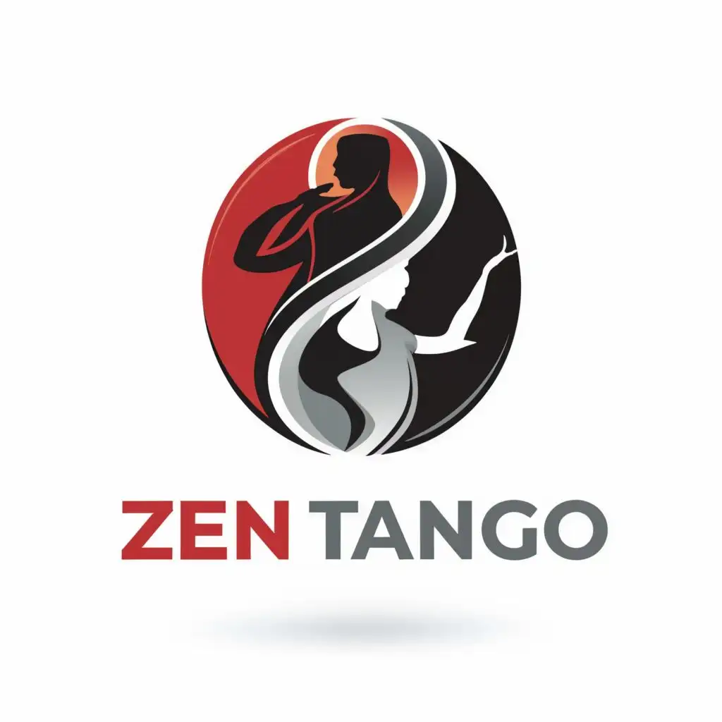logo, Man and woman in an embrace like yin and yang symbol. With silhouette style using colour scheme red and black. Simplicity. Zen theme., with the text "Zen Tango", typography, be used in Religious industry

Fill the grey area or woman symbol in red