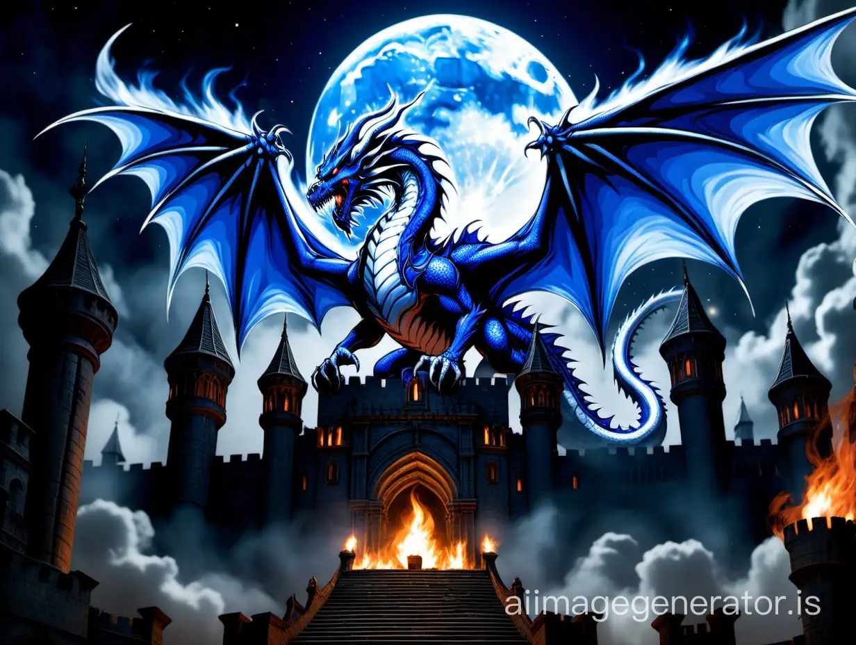 Majestic-Blue-and-White-Dragon-in-a-CastlevaniaInspired-Castle-Courtyard-Under-Full-Moon