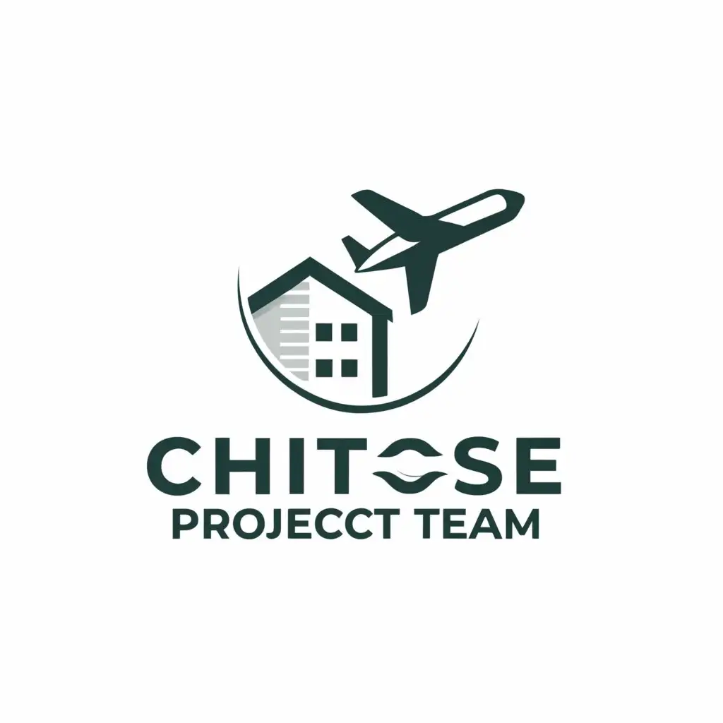 a logo design,with the text "Chitose Project Team", main symbol:Airplane and residence,Moderate,be used in Real Estate industry,clear background