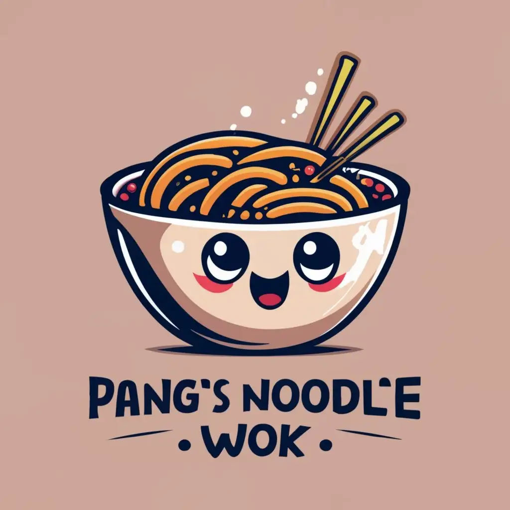 logo, Cartoon noodle bowl with large cartoon eyes, with the text "Pang's Wok", typography, be used in Restaurant industry
