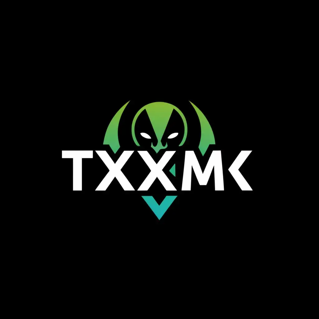 a logo design,with the text "txkxmx", main symbol:black, white and green color. vampire in headphones without face,Минималистичный,be used in Другие industry,clear background