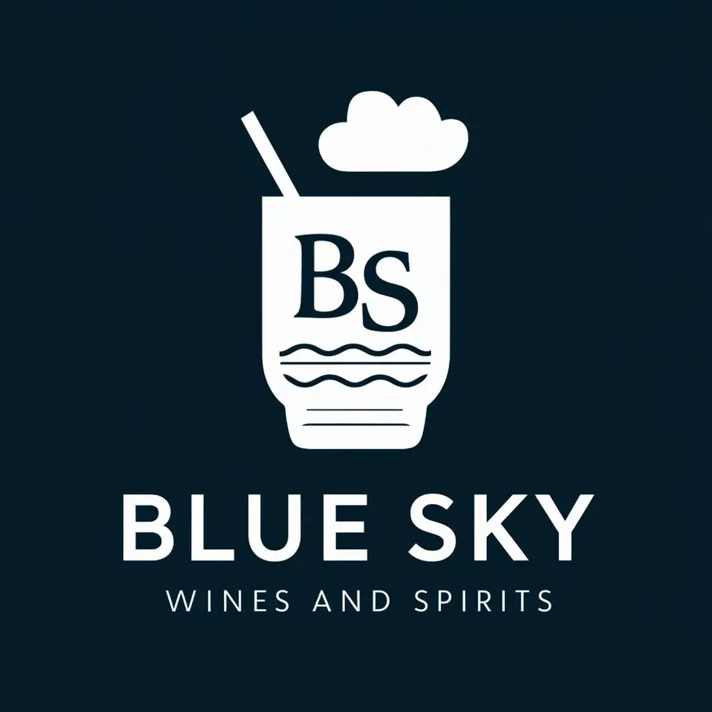LOGO-Design-For-Blue-Sky-Wines-and-Spirits-Elegant-Tumbler-with-Cloud-and-Initials-B-S