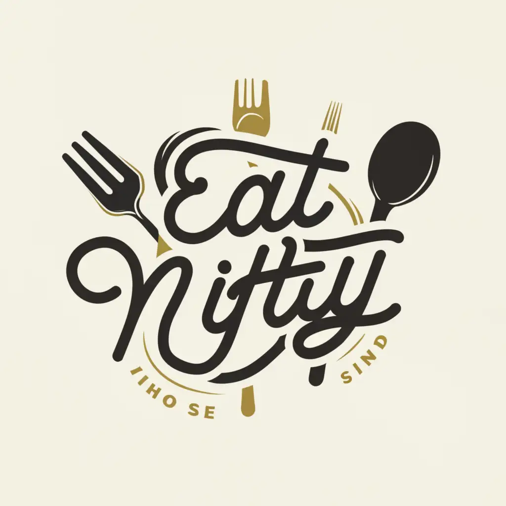 LOGO-Design-For-Eat-Nifty-Appetizing-Plate-Spoon-and-Fork-Emblem-for-Restaurant-Branding