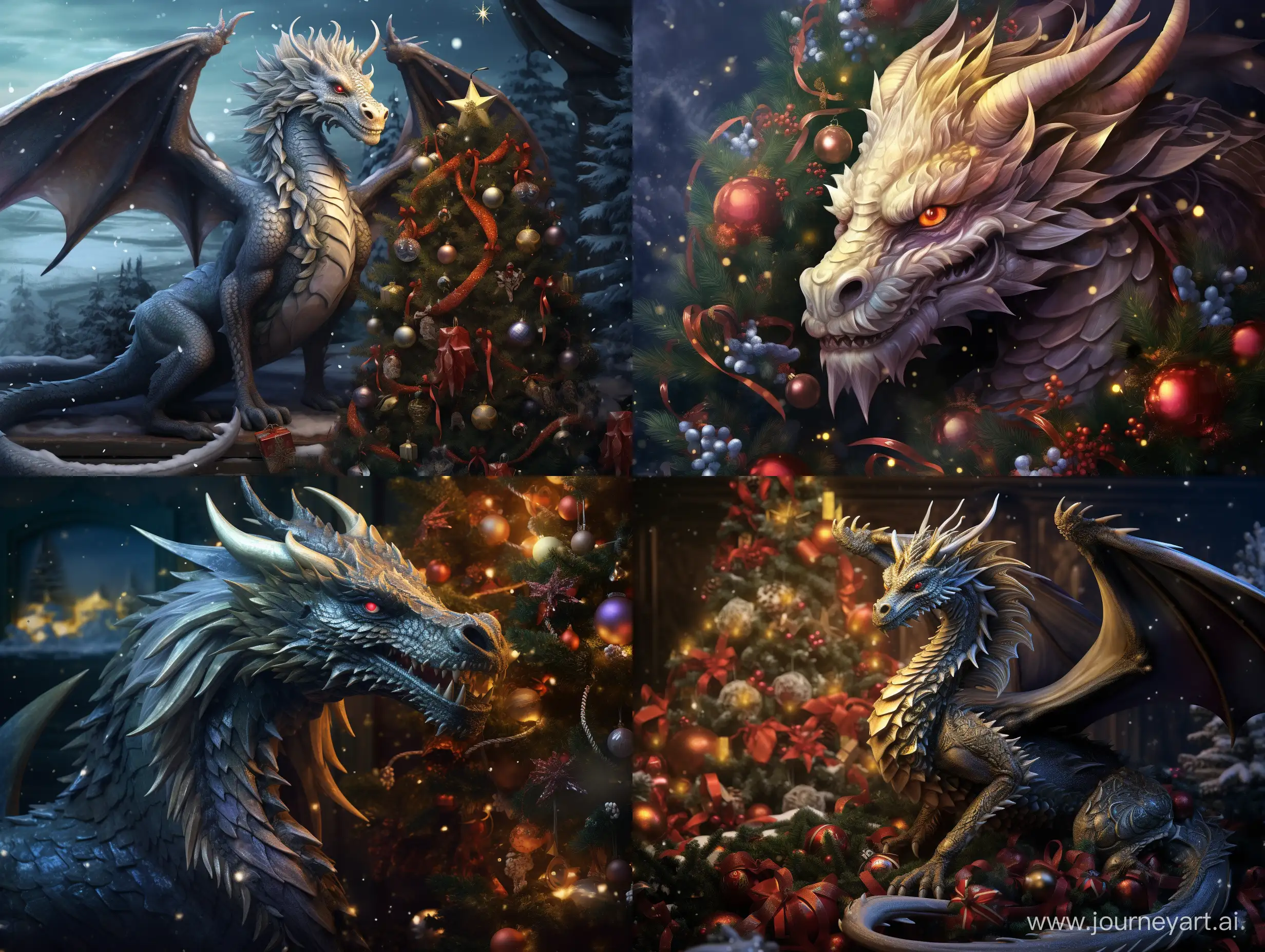 good dragon on the background of a Christmas tree in the New Year
