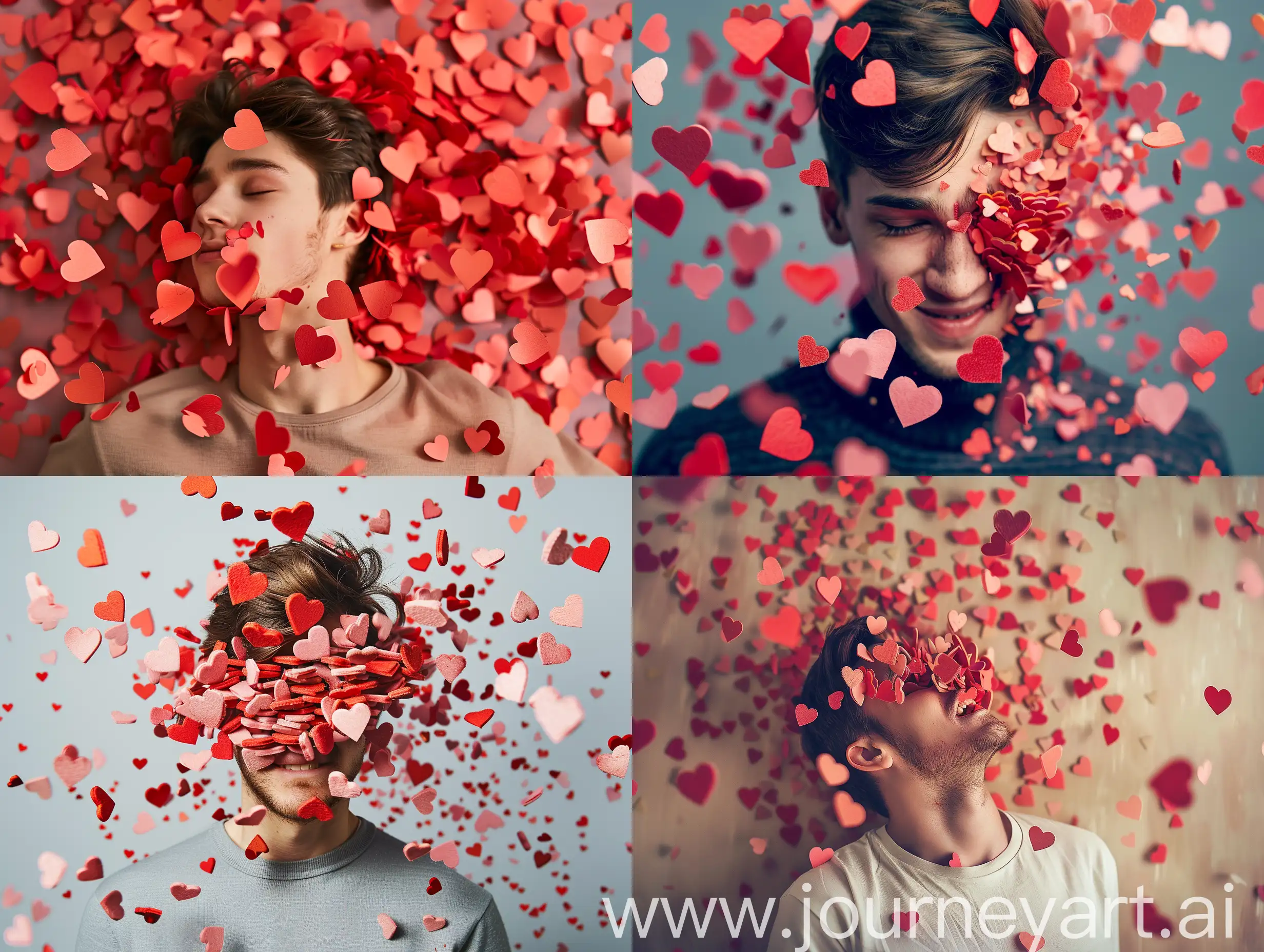 Tragic-Romance-Handsome-Man-Crushed-by-Red-and-Pink-Hearts