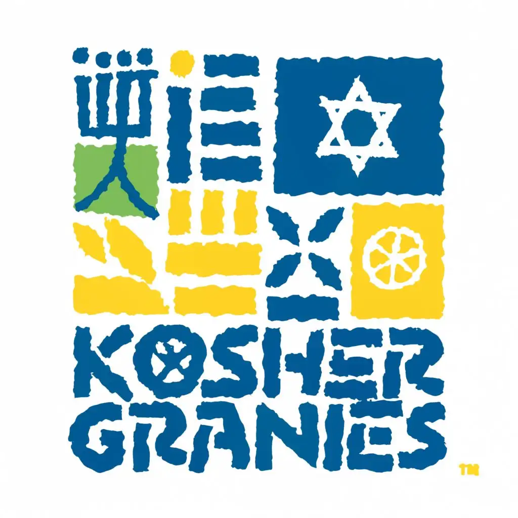 logo, Israel, yellow, blue, white, green, lemon, Menorah, Paul Klee, with the text "Kosher Grannies", typography, be used in Automotive industry