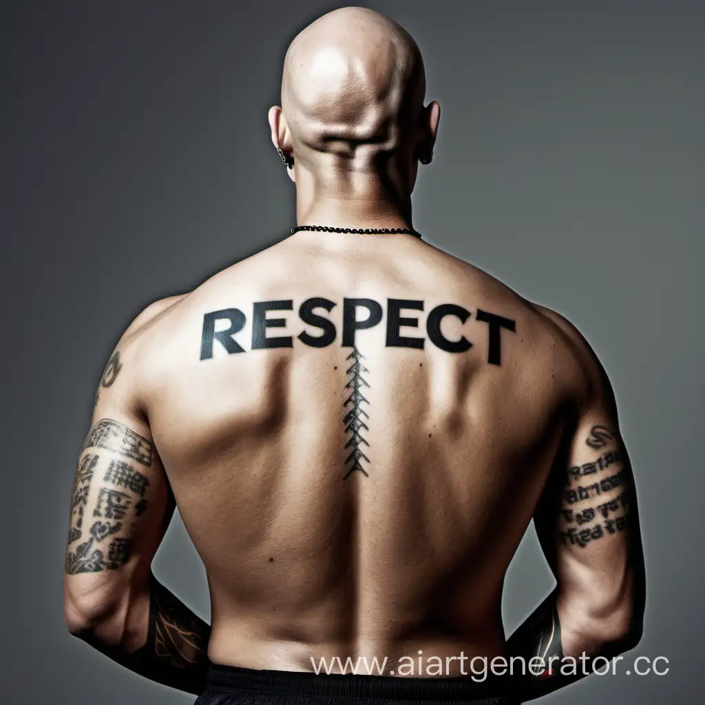 Лысый Боец с татуировкой на спине с надписью RESPECT
